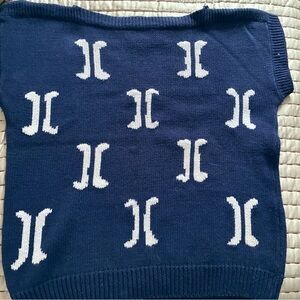 Vintage 90s Chaus Women’s Sleeveless Sweater in Blue w/ White Pattern